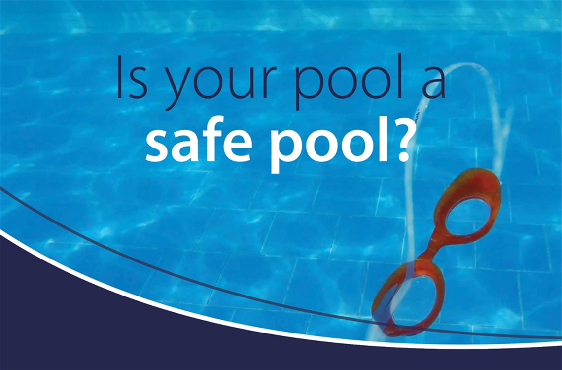 Image of swimming goggles in pool with text: Is your pool a safe pool?