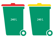 2D graphic of a large 240L red bin and a large 240L yellow bin