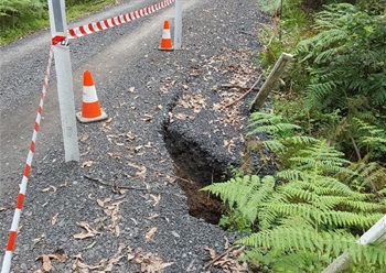 Road has cracked and a sinkhole remains on Carters Road.
