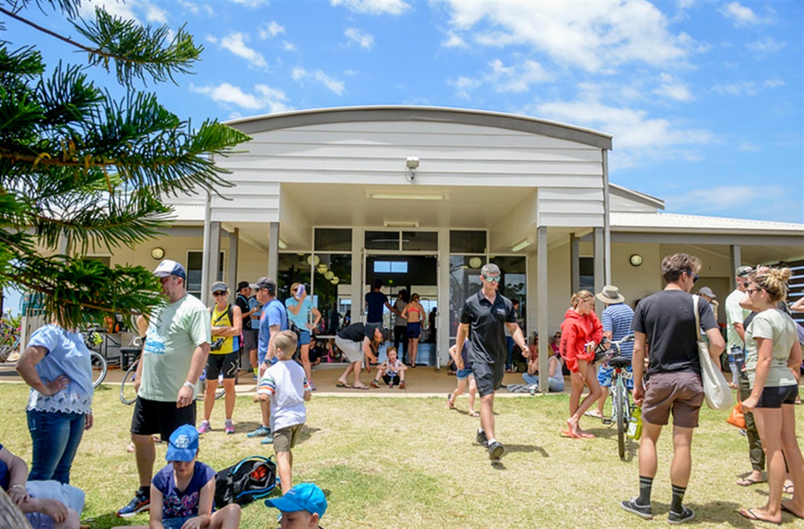 Groups of people at entrance to Callala Beach Community Centre