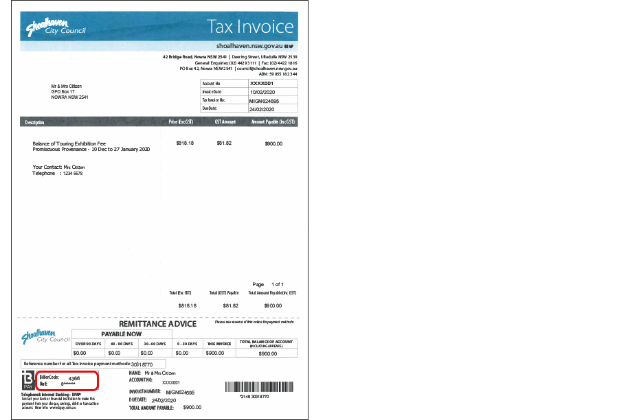 Shoalhaven City Council Tax Invoice