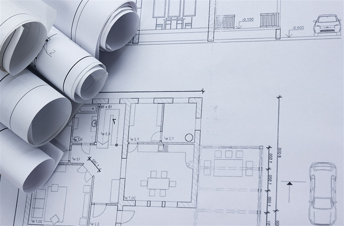 Close up of house plans on large format paper