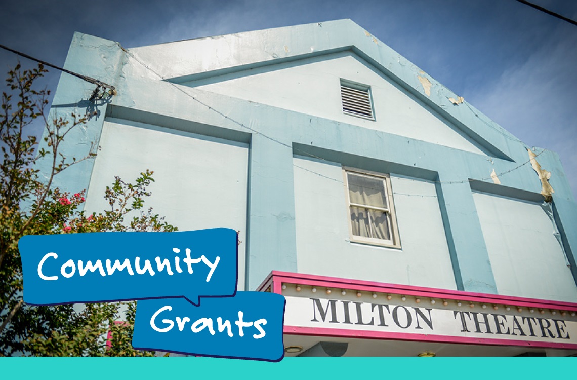 Close up of art deco style Milton Theatre with pitched roof