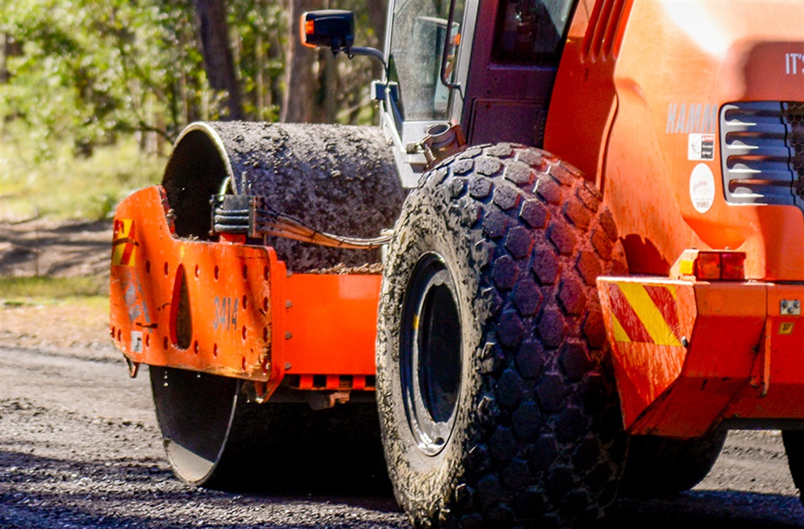 Close up of steam roller wheel